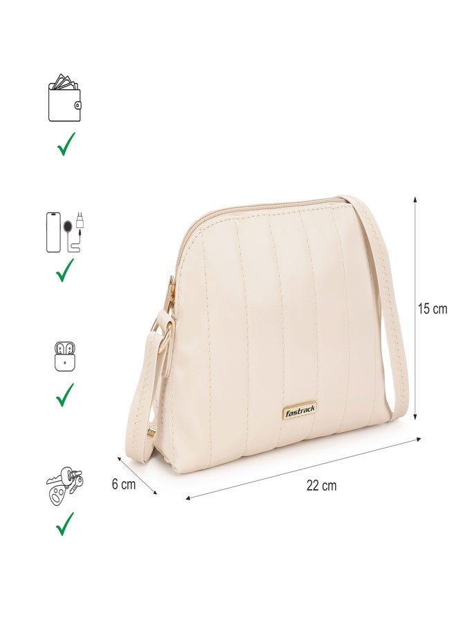 Fastrack Women Quilt Chic Sling Bag with Adjustable Strap and Secure Zip Closure - Trendy Quilted Crossbody for Everyday Style and Easy Carrying, Beige - Image 4
